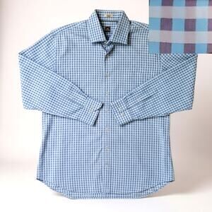 PETER MILLAR Men’s Gingham Button Down Shirt XL 100% Cotton Blue Purple